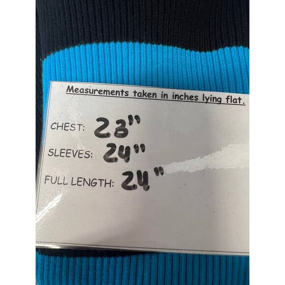 Lauren Ralph Lauren Black Turquoise Blue Striped Rib Turtleneck Sweater Medium - Picture 4 of 5